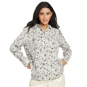 A New Day Button-Up Top Women's Plus Size 4X Cream & Black Dotted Casual Office